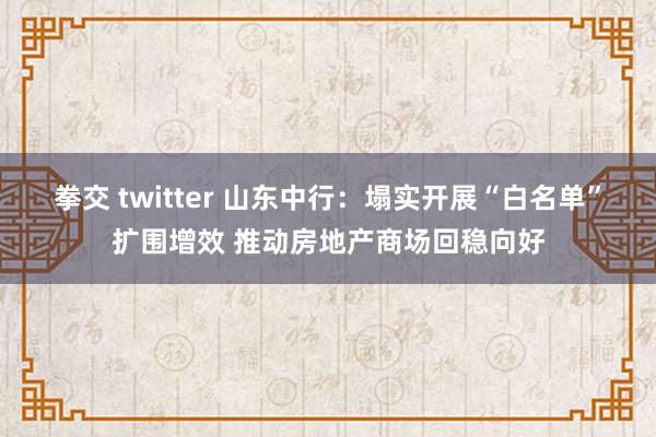 拳交 twitter 山东中行：塌实开展“白名单”扩围增效 推动房地产商场回稳向好
